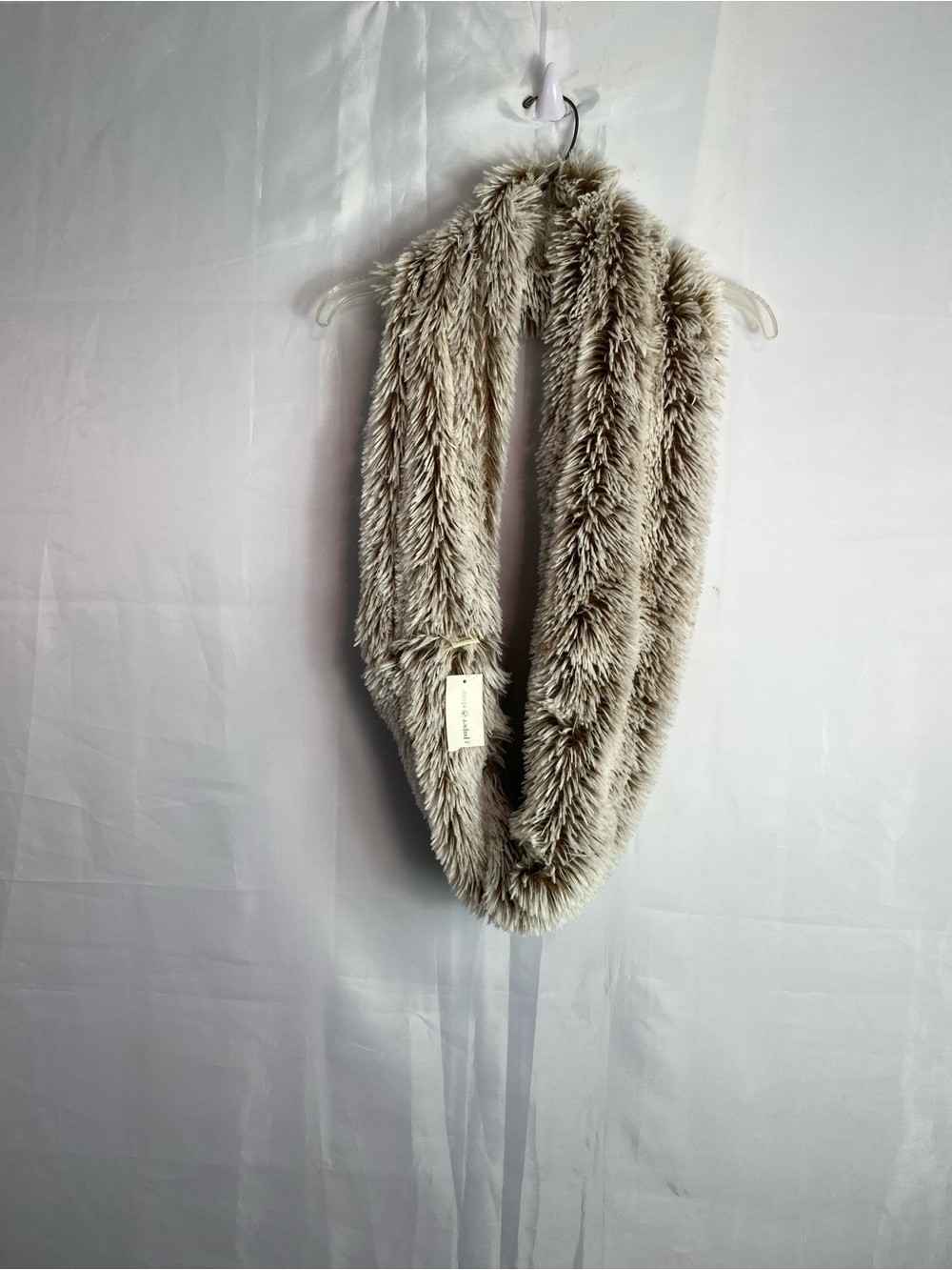 Plush Faux Fur Infinity Scarf in Light Beige